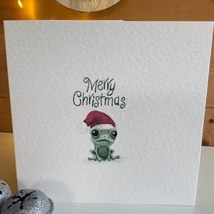 Carte de Noël faite main, carte de grenouille, grenouille verte, carte de Noël de luxe, carte texturée, carte de Noël carrée avec enveloppe