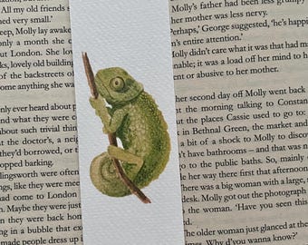 Chameleon reptile bookmark, lizard printed watercolour bookmark paper, cute animal bookmark