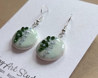 Pastel green floral Earrings, Sterling Silver Earrings, Handmade Resin Jewelry, Lightweight Statement Earrings, Minimalist Gift