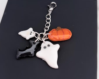 Halloween keychain charm, ghost, bat and pumpkin keyring spooky charms