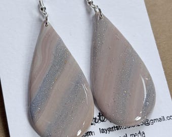 Sandstone tear drop Earrings | shimmer fleck Handmade Dangle Earrings | Sterling Silver Hooks | Minimalist Statement Jewelry