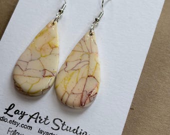 Orange yellow tear drop Earrings | gold fleck Handmade Dangle Earrings | Sterling Silver Hooks | Minimalist Statement Jewelry