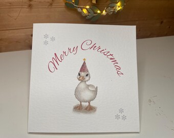 Luxury handmade duck christmas card-cute duck christmas card- premium festive animal card