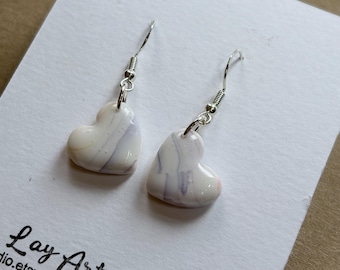 White and pastel coloured Heart Dangle Earrings, Lightweight Statement Drop Jewelry, sterling silver , Gift for Her, wedding earrings