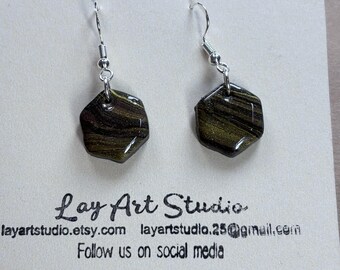Earthy green Earrings small hexagon – Handmade Dangle Earrings – Lightweight Jewelry – Gift for her, mum