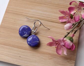 Purple Marble Polymer Clay Earrings, Sterling Silver Earrings, Handmade Resin Jewelry, Lightweight Statement Earrings, Minimalist Gift