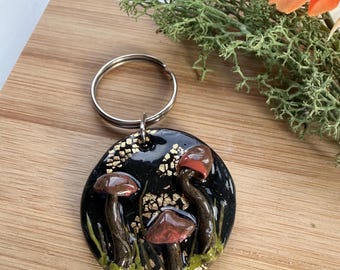 Mushroom keychain Forest key ring whimsical quirky keychain, round mushroom woodland