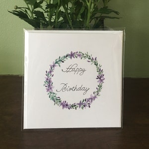 Hand made birthday card. Hand painted. Floral wreath. Mother. Sister. Friend. Nan. Grandma. Birthday cards.