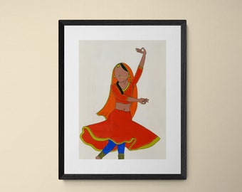 Courtesan Dancing Wall Art | Kathak Dancer | Indian Dancer | Fine Art Giclée Print | Brown Girl Art | Desi Art | Feminist Art