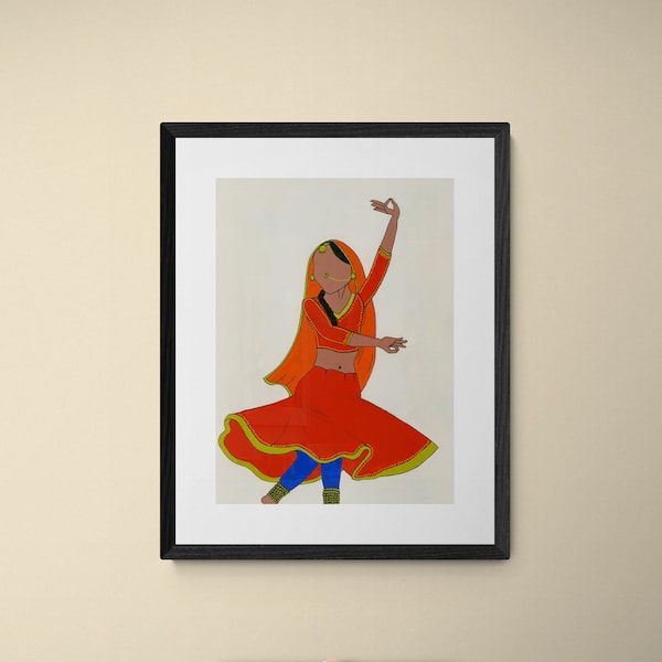 Art mural de danse de courtisane | Danseur de kathak | Danseur indien | Impression Giclée Fine Art | Art fille brune | Desi Art | Art féministe
