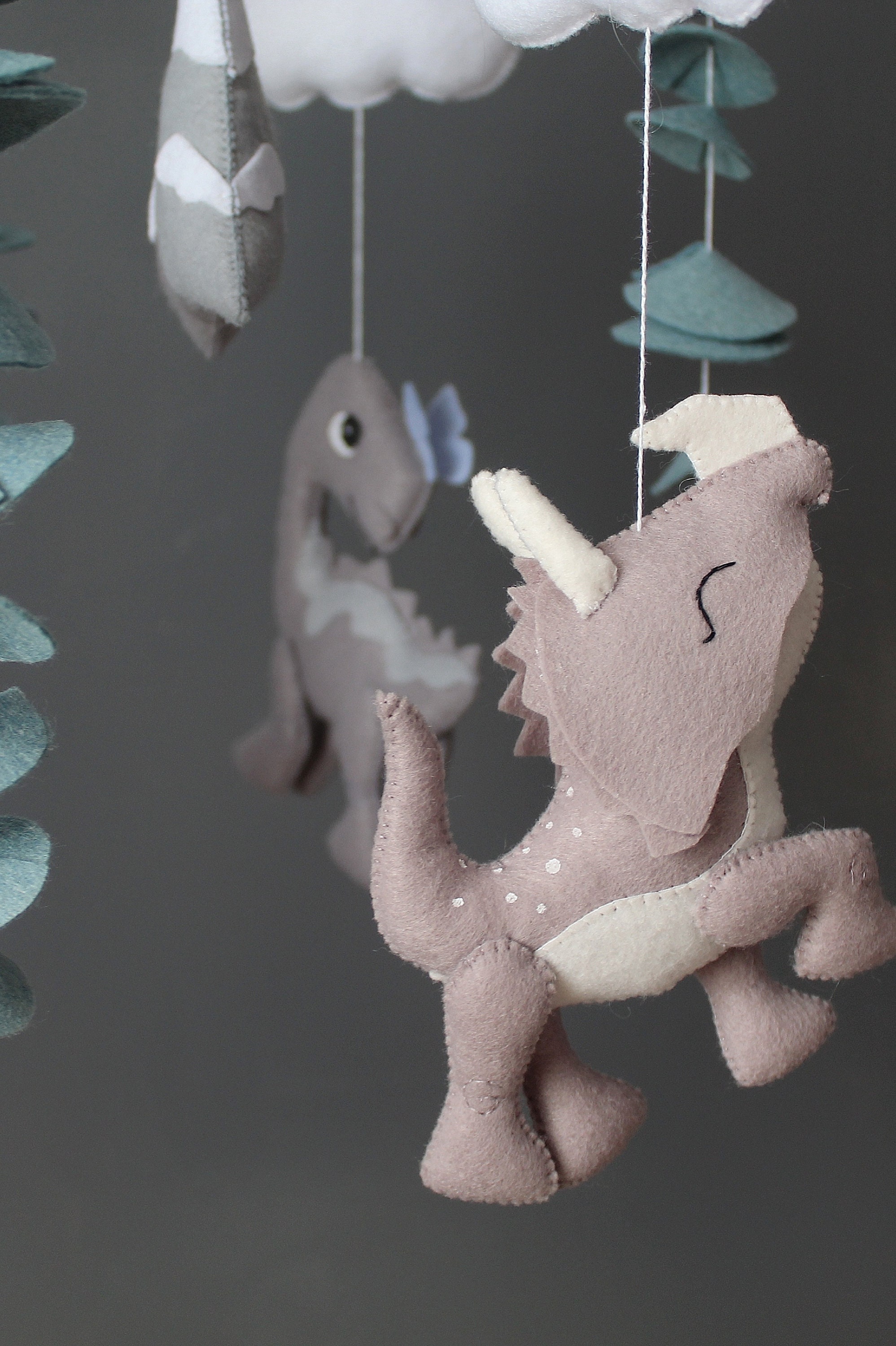 Dinosaur Mobile For Nursery - Jungle Baby Girl Felt Woodland Mobile