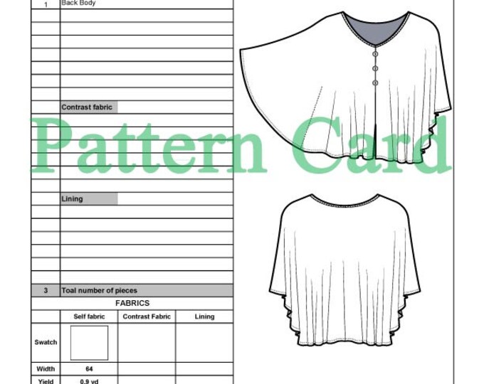 Pattern Request Card Pattern Card Template for Tech Pack Garment Pattern Card for Clothing ...