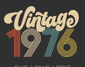 Vintage 1976 SVG, 50e verjaardag vector, verjaardag dag digitaal bestand, feest vieren, retro verjaardag jaar illustratie, cadeau voor haar VanCrews