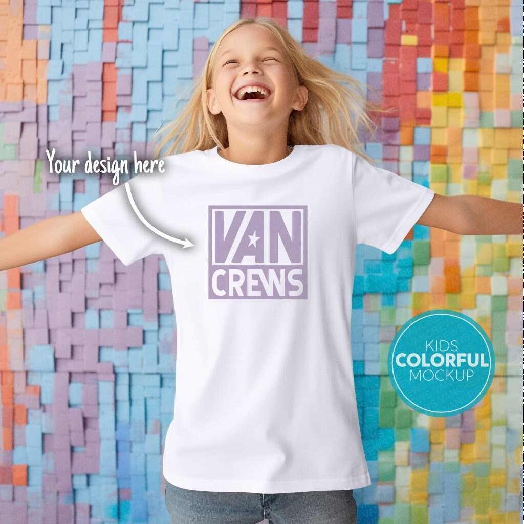 Colorful Kids Mockup, White Mockup, T-Shirt Mockup, Tee Mock, White Tshirt Mockup, Blonde Girl Mockup, Childrens Mockup