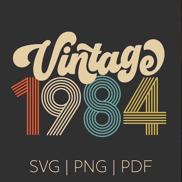 Vintage 1984 SVG, 40th Birthday Vector, Birthday Day Digital File, Celebrate Party, Retro Birthday Year Illustration, VanCrews