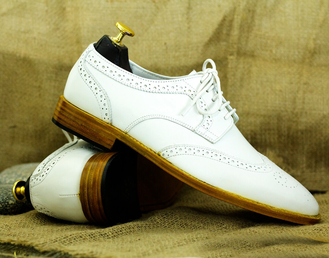 Men's White Lace up Wing Tip Style Handmade Leather - Etsy UK
