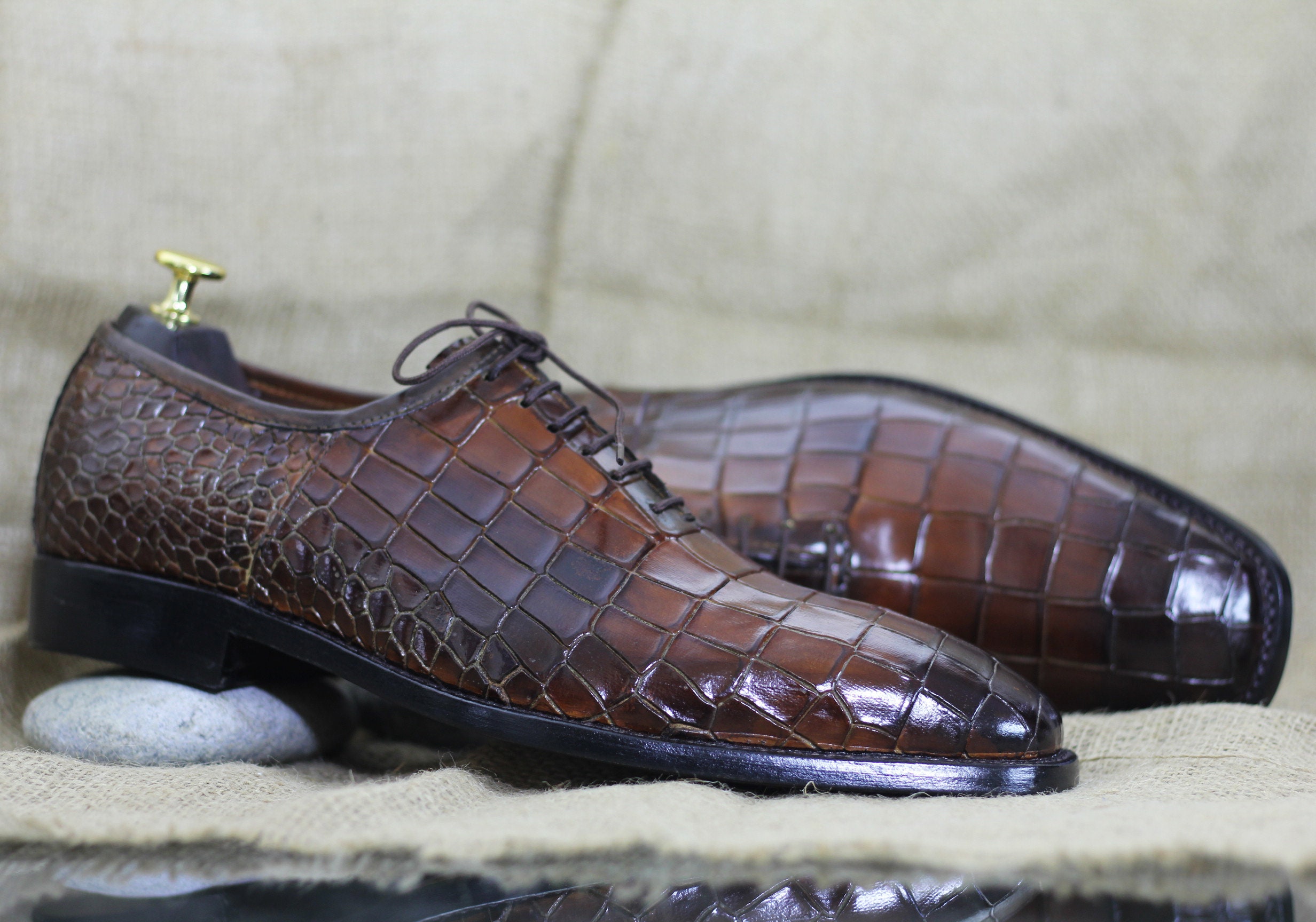 Handmade Men's Brown Alligator Texture Spectator Lace up - Etsy