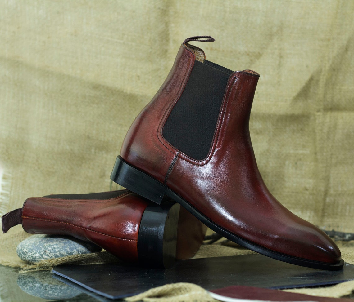 Handmade Burgundy Chelsea Leather Boot Party Wear Boot. - Etsy