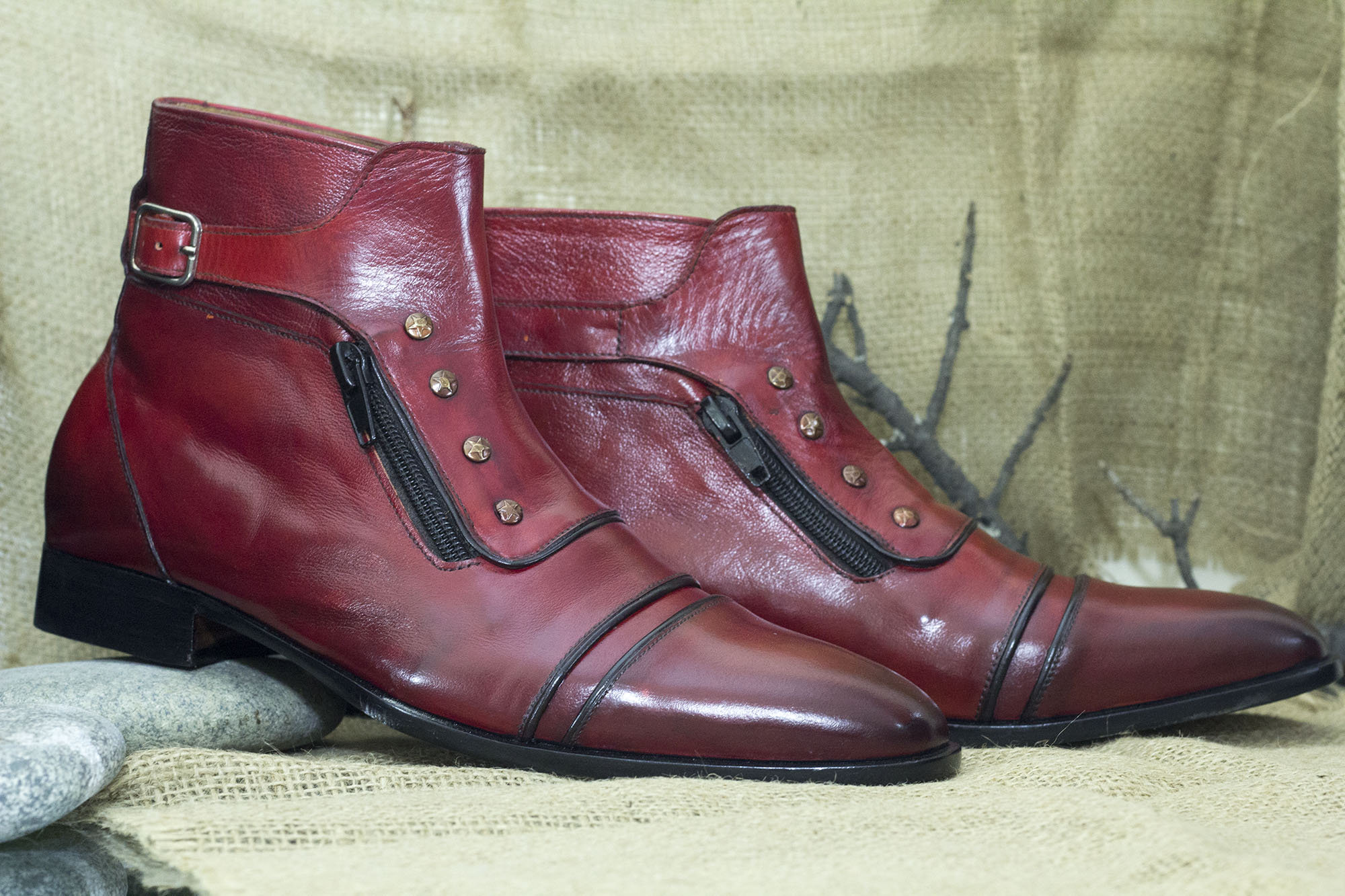 Handmade Side Zip Burgundy Cap Toe Style Leather Boot Ankle - Etsy