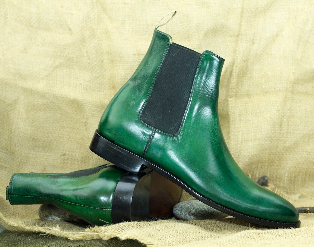olive green chelsea boots mens