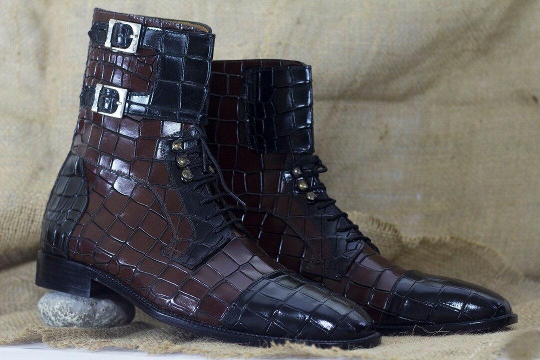 Men's Two Tone Alligator Texture Ankle High Boot Handmade - Etsy