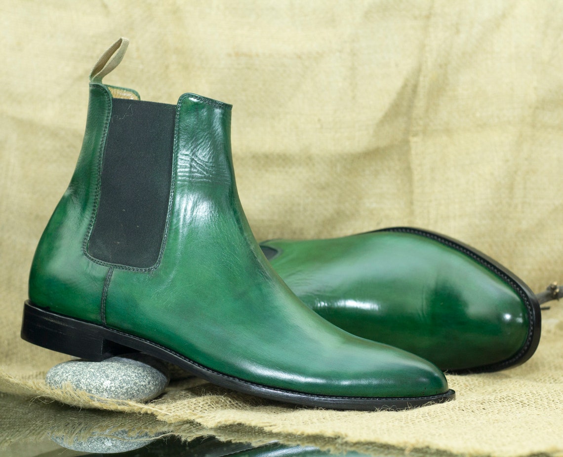 olive green chelsea boots mens