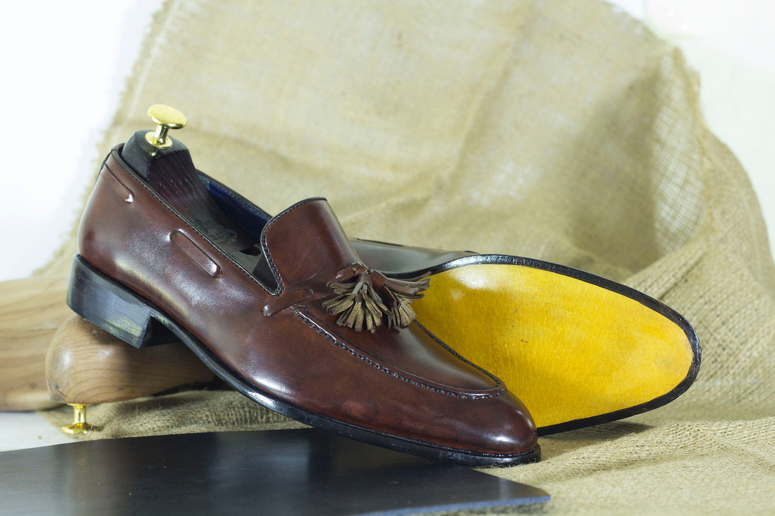 Brown Tassel Loafer Handmade Men Leather Tassel, Outerwear Shoes