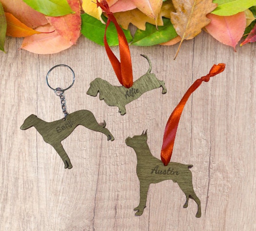Personalised Dog Keychain - Memorial - wooden Dog Hanging Ornament - Personalised Pet keyring