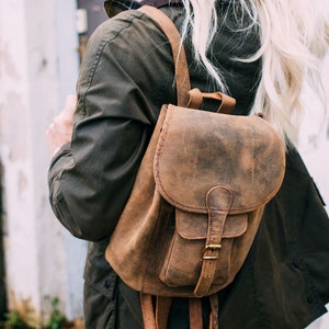 Small Boho Leather Backpack image 1