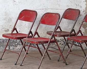 Set Of 4 Red Vintage Chairs