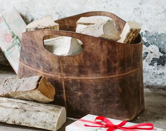 Leather Log & Magazine Basket