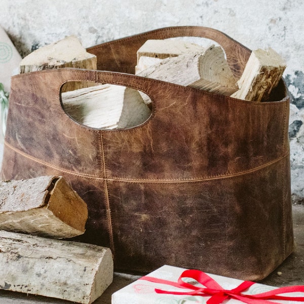 Leather Log & Magazine Basket