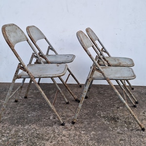 4 x Vintage Grey Metal Folding Chairs