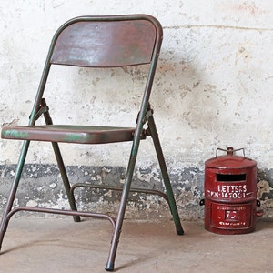 May include: A vintage green metal folding chair with a red metal mailbox that says "LETTERS" and "PN-147001".