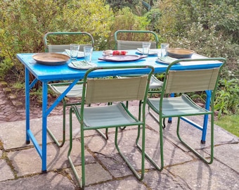 ビンテージ　折りたたみ式金属テーブル Vintage Folding Table - Blue - Etsy