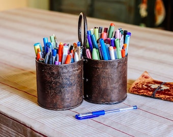 Metall Blumentopf Vintage-Stil rustikal genietet Eisen Metall Utensilo Pflanzer Stift Schreibtisch Aufbewahrung