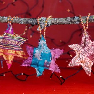 Medium Recycled Sari Star Christmas Decoration