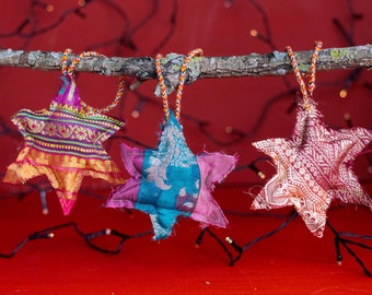 Mittelgroße recycelte Sari Stern Weihnachtsdekoration