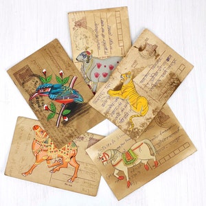 Mixed Set of 5 Hand Painted Vintage Indian Postcard