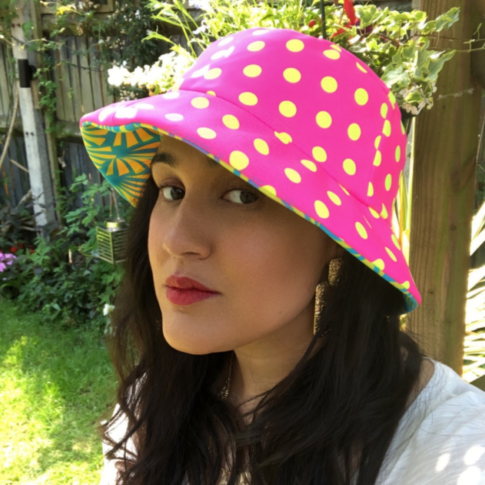 Reversible Pink Polka Dot Blue Lycra Bucket Hat Festival | Etsy
