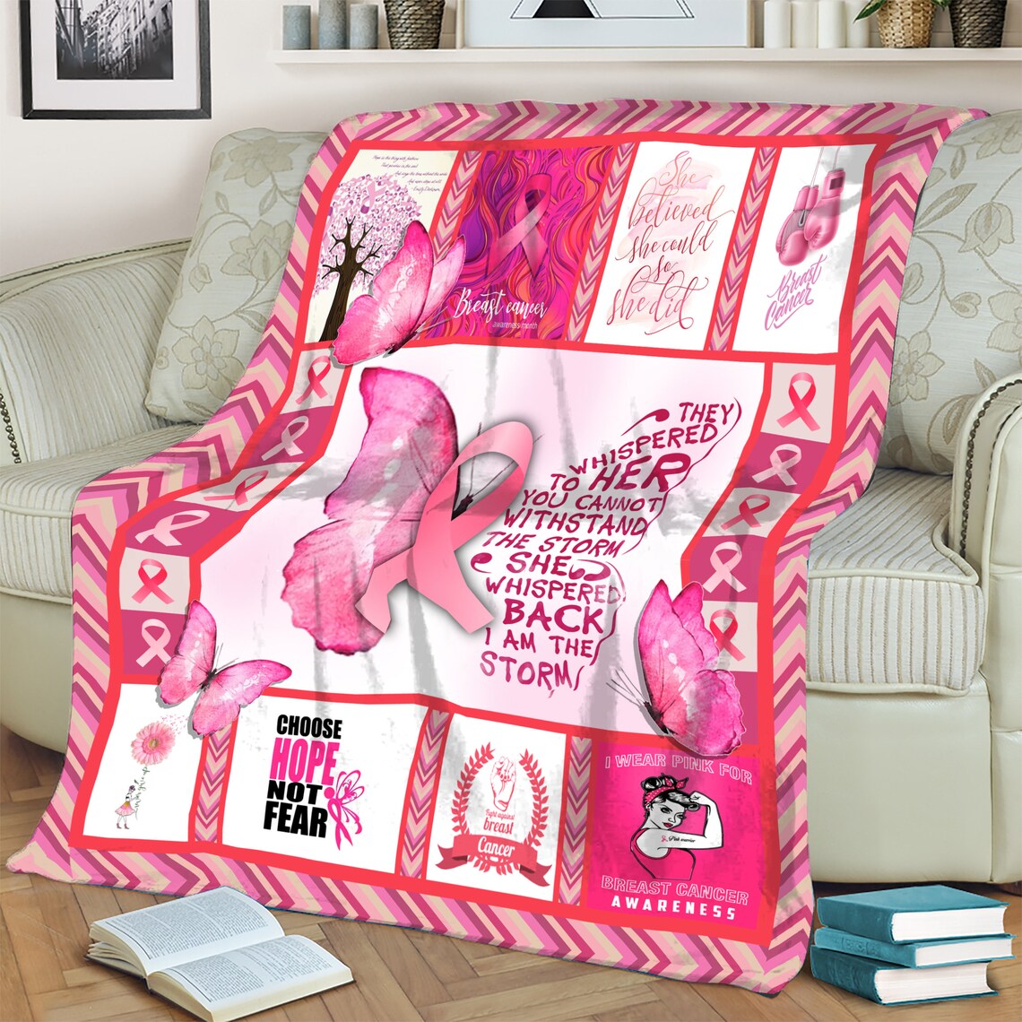 Breast Cancer Sherpa Blanket Breast Cancer Awareness Blanket Etsy