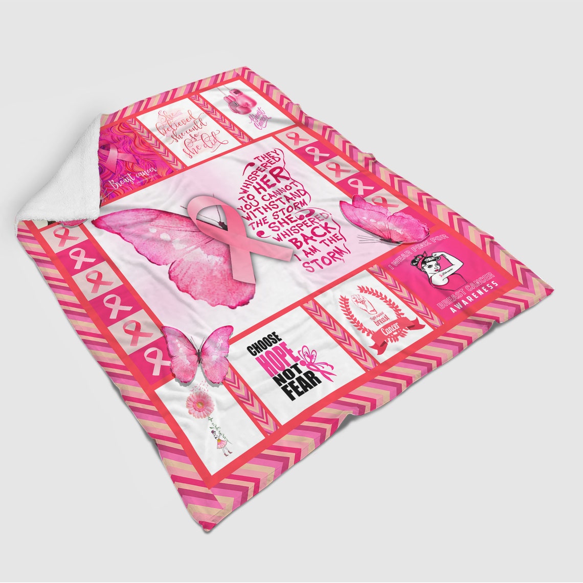 Breast Cancer Sherpa Blanket Breast Cancer Awareness Blanket Etsy