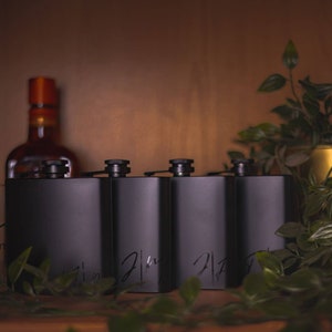 Personalised Hipflask - 6oz Black hipflask, groomsman/groom - wedding gift