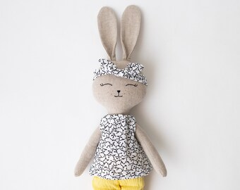 Handmade Bunny Toy, Personalized Stuffed Doll, Birthday Gift for Kids, Heirloom Animal Doll, Unique Baby Shower Gift