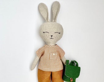 Handmade Bunny Toy with Personalisation, Stuffed Animal Doll, Unique Birthday Gift for Kids, Nursery Decor, Baby Shower Gift