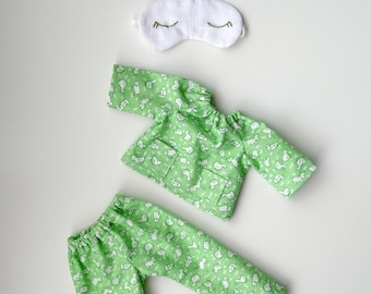 Conjunto de pijama artesanal para boneca – Roupa de dormir de algodão para brinquedos de 33 a 40 cm.