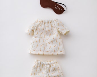 Conjunto de pijama feito à mão para bonecas de 13 a 16 polegadas: pijama de algodão com máscara de dormir