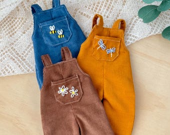Handmade Corduroy Overalls for Dolls - Doll’s Dungarees with Embroidery, Doll outfit, Handmade Doll Wardrobe, Doll Clothing and Accessories