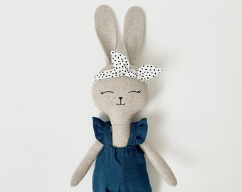Handmade Bunny Toy With Personalization, Heirloom Stuffed Animal Doll, Cloth Bunny Doll, Nursery Decor, Baby Shower Gift