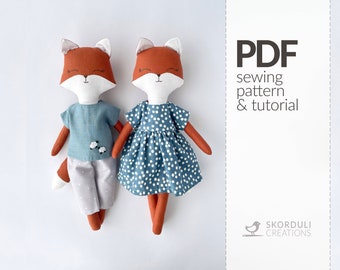 Patrón y tutorial en PDF de costura de zorro, descarga instantánea de patrones de costura, tutorial de costura de zorro y conjunto de ropa